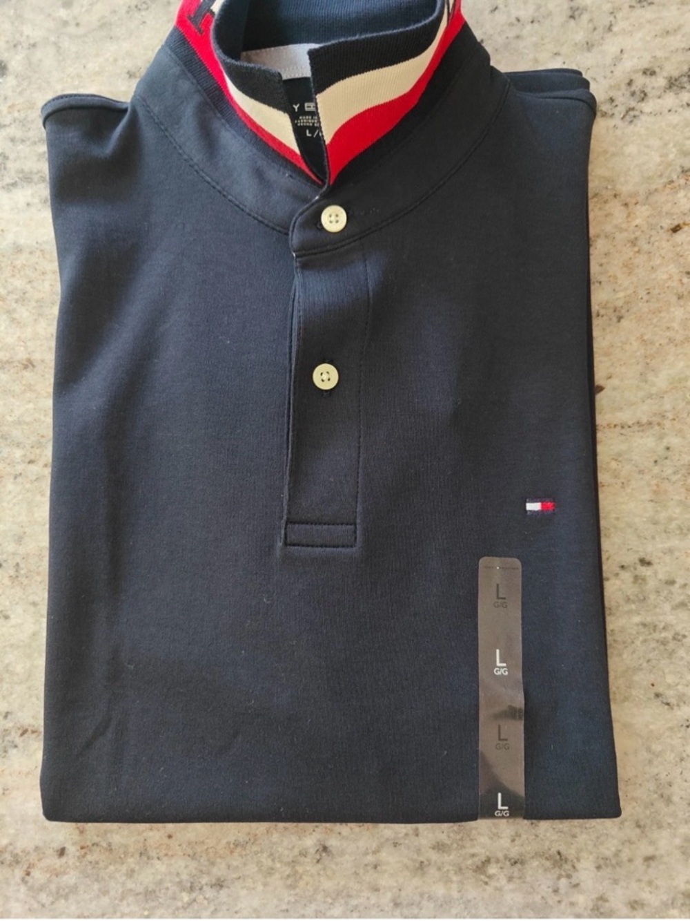 Tommy Hilfiger Navy Polo with Red and White Collar Trim